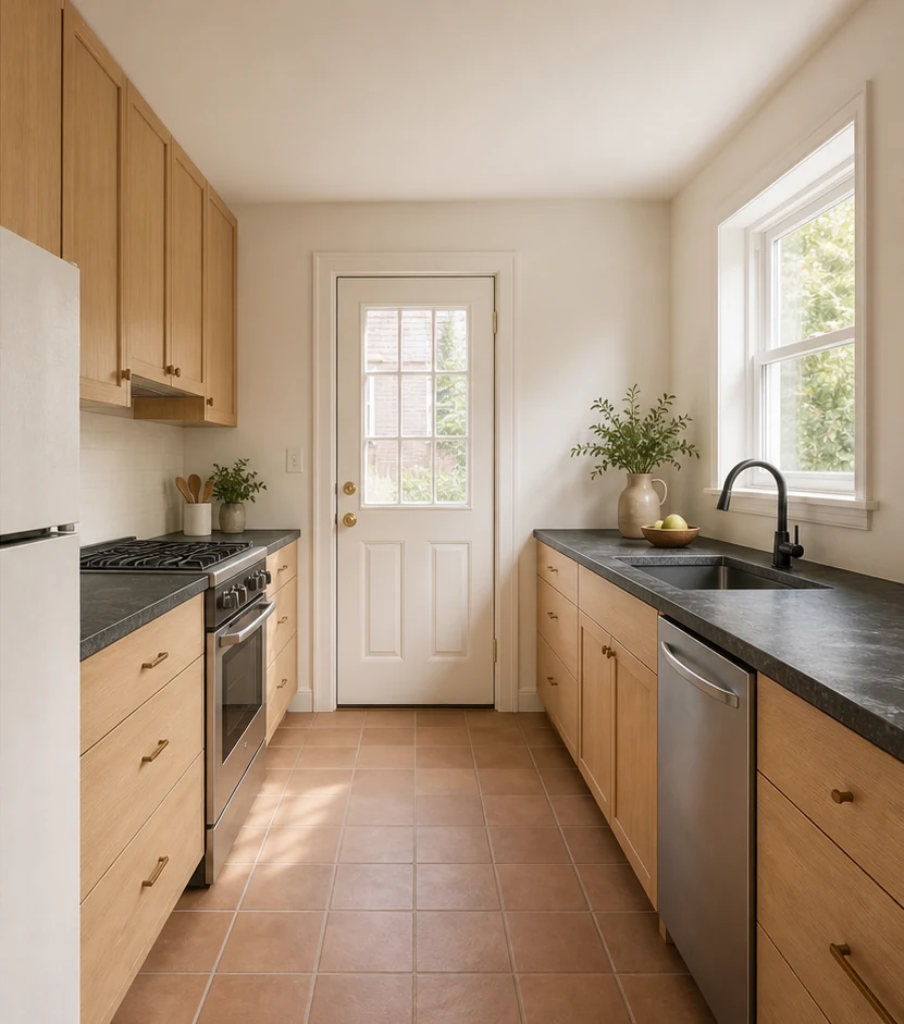 After concept of the same compact townhouse kitchen